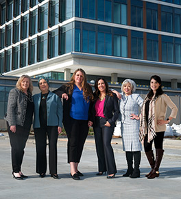 These women have been instrumental in the development of the $1.3 billion medical campus, UCI Health — Irvine. They are, left to right, Sandra Masson, Mary Ezzat, Donna Hurt, Tara Kasmarek, Mara Rosalsky and Georgina Hess.